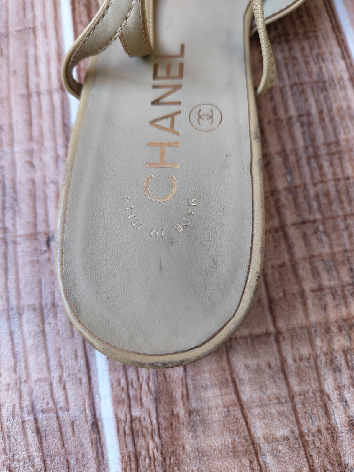 CHANEL Slingback Grosgrain CC Cap-toe Beige Black Leather Flats EU 39 US 8.5