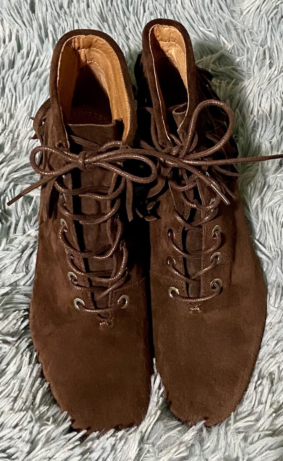 Maje Fox Suede Ankle Fringe Boots Brown Size eU 37 US 6.5 ($570)
