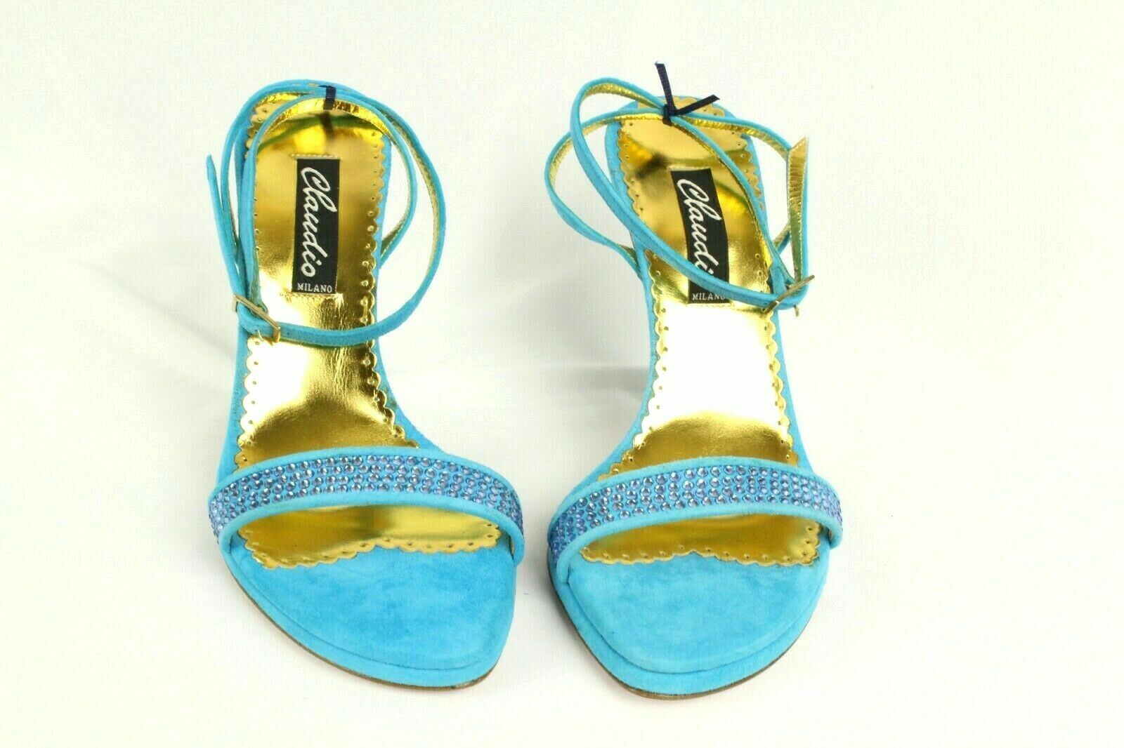 Francesco Saco Blue Suede Swarovski Crystal Shoes Retail $420