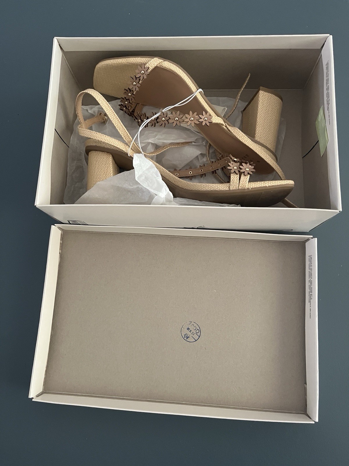 NEW A new day Mirabel heels sandals nude beige floral strappy 8.5 Ankle Straps