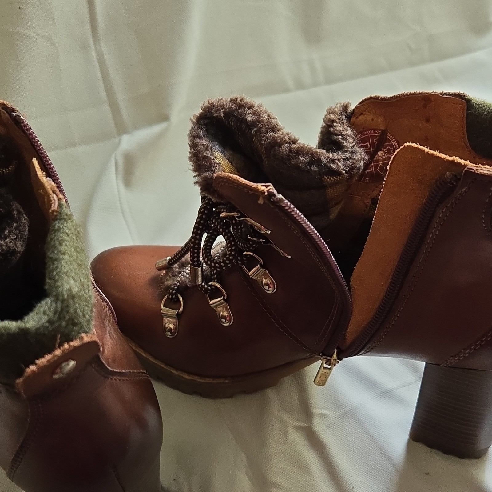 PIKOLINOS Women’s Brown Leather Lace-Up Ankle Bootie Faux Fur Lined US 8.5