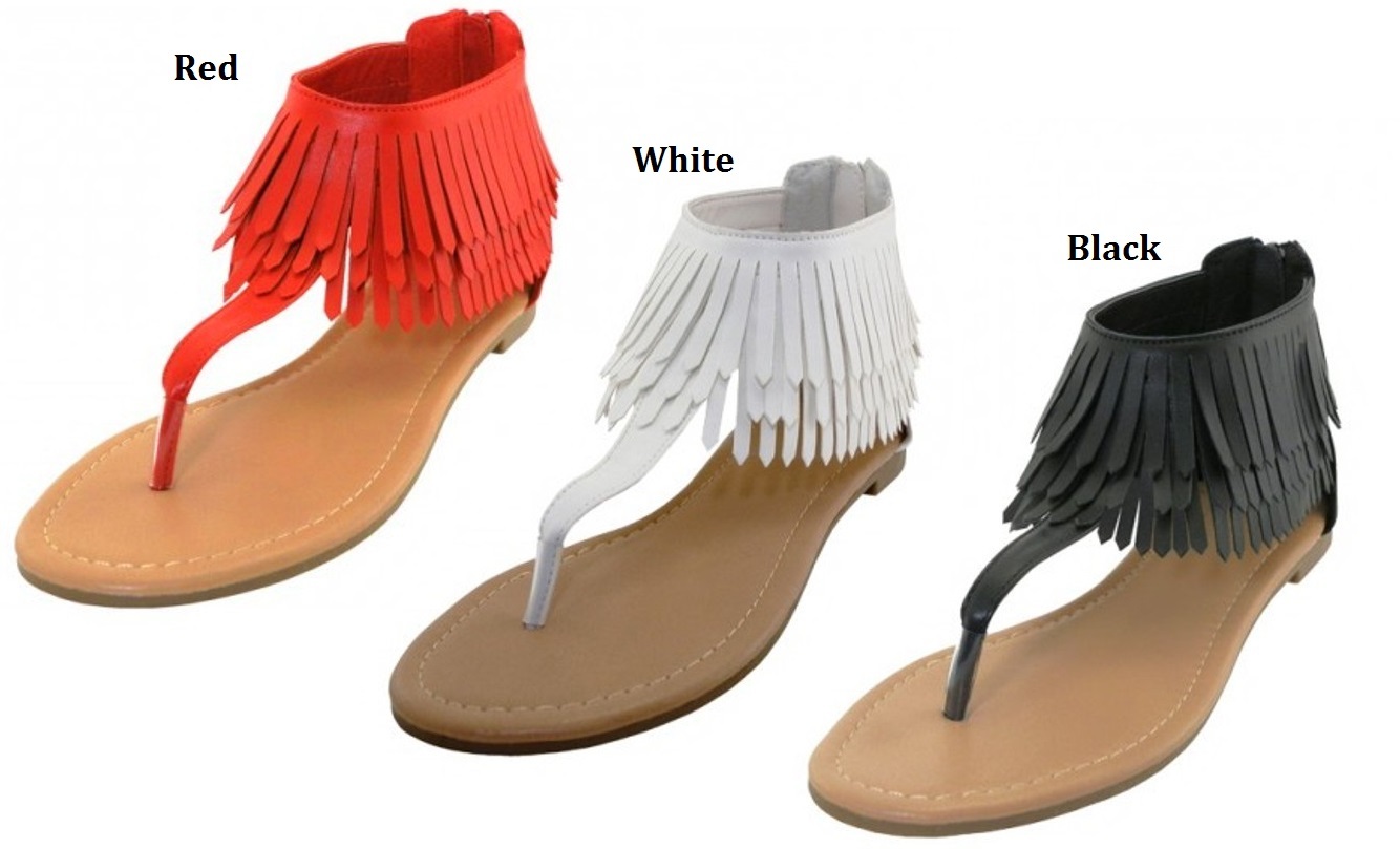 Womens Hanging Tassel Faux Suede Thong Sandals 6 7 8 9 10 Black Red White