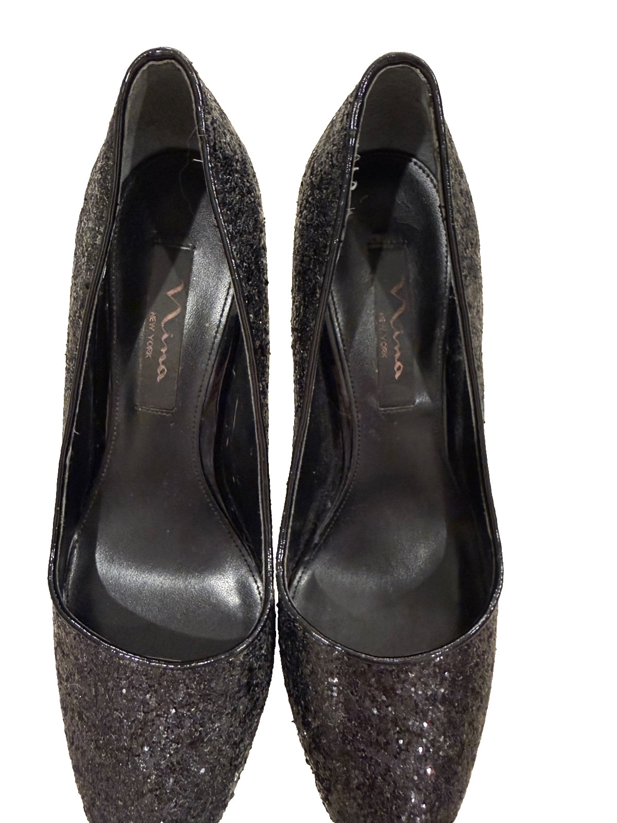 Nina – Black Sparkle Glitter Bling Pumps Maximalism – 4.25″ Heel – Size 7.5M