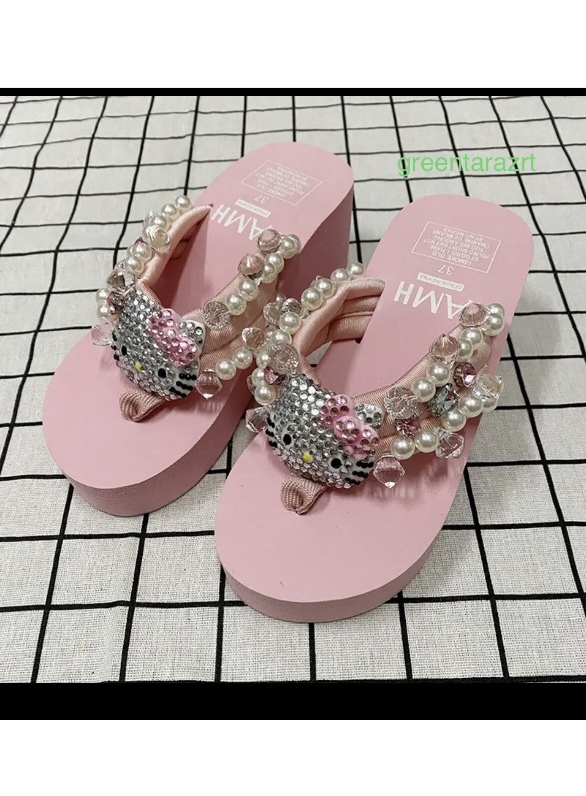 Hello Kitty Flip Flops Women Platform Shoes Summer Fashion High Heels Slipper