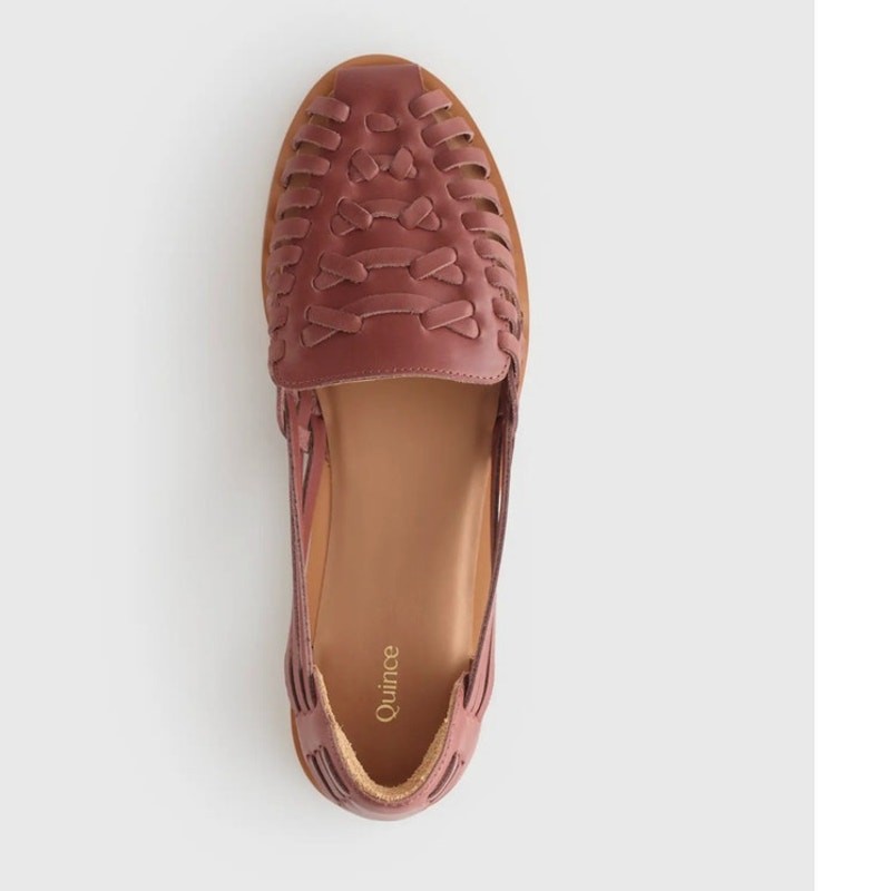 Quince 100% Leather Huarache Flat Slip On Sandal Brandy Size 9