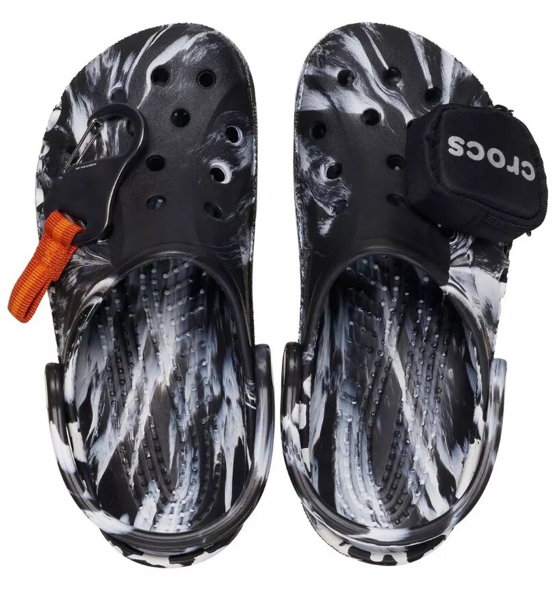 Crocs Baya Marbled Pouch Clogs Black and White Sz M10/W12 (New In Original Bag)
