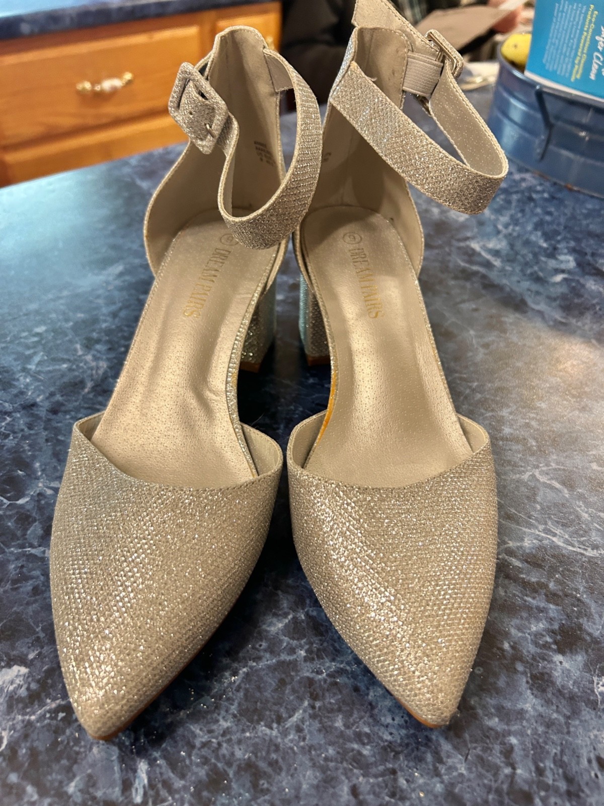 Size 9 Silver Glitter Shoes «Dream Pairs» Cocktail Wedding Chunky Heel REDUCED