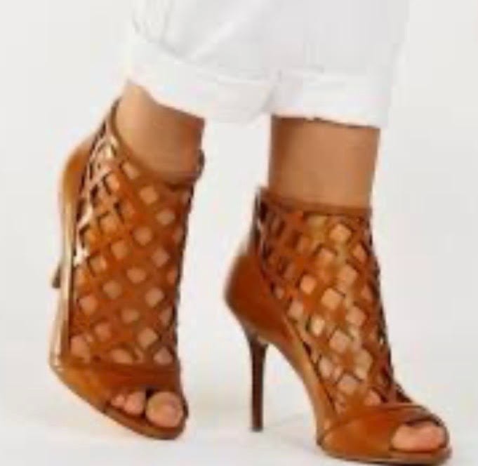 MICHAEL Michael Kors Yvonne Tan Leather Caged Booties Lattice Design Shoe 7.5