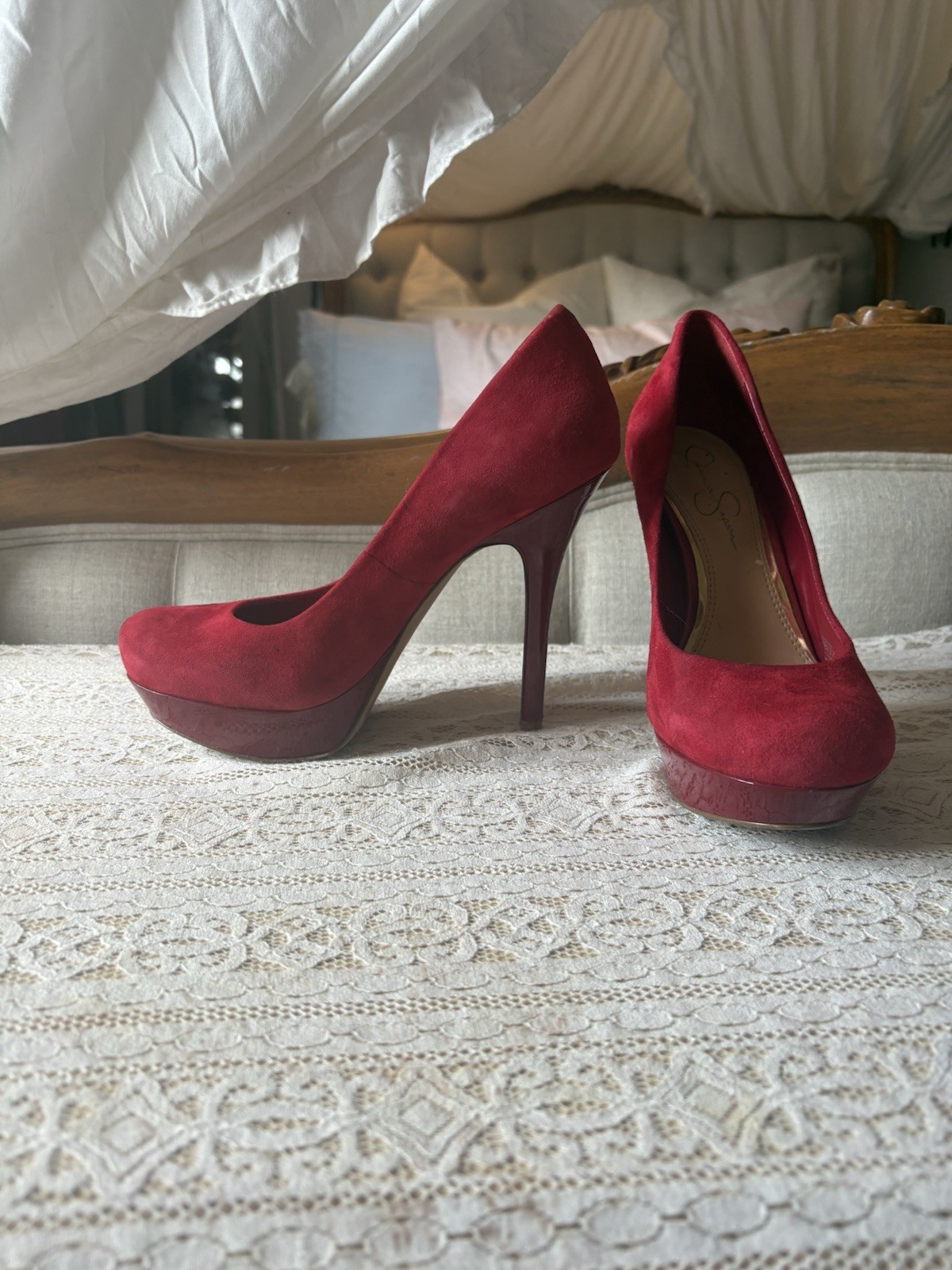 Jessica Simpson Red Suede Platform Stiletto Round Toe Pumps US 7 B