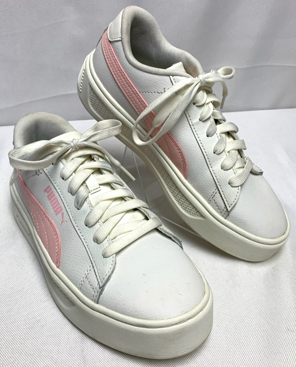 Women’s Puma Smash Platform V3 Sneakers White / Pink Tennis Sneaker Shoe Size 9