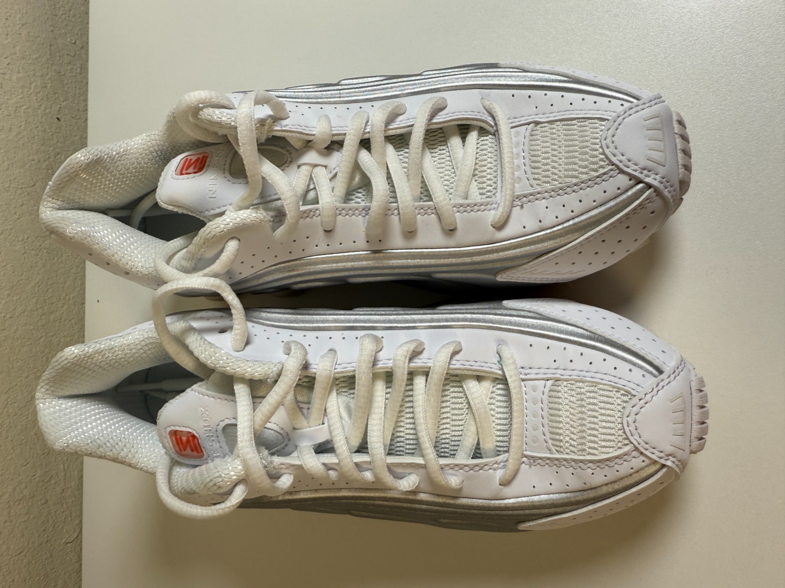 Size 6.5W Nike Shox White Metallic Sneakers Used Good Condition, no box
