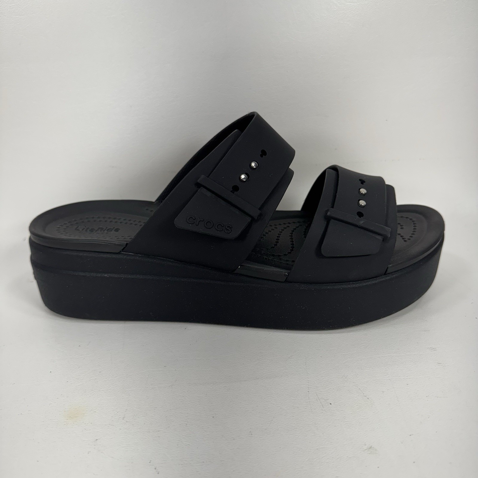 Crocs Brooklyn Buckle Low Wedge Platform Slide Sandals Black Women’s Size 11