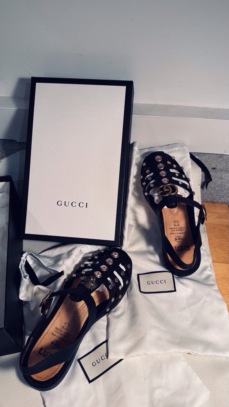Gucci Marmont Crystals Bezel Cage Fisherman GG Feline Head Rubber Sandals 39 Bag