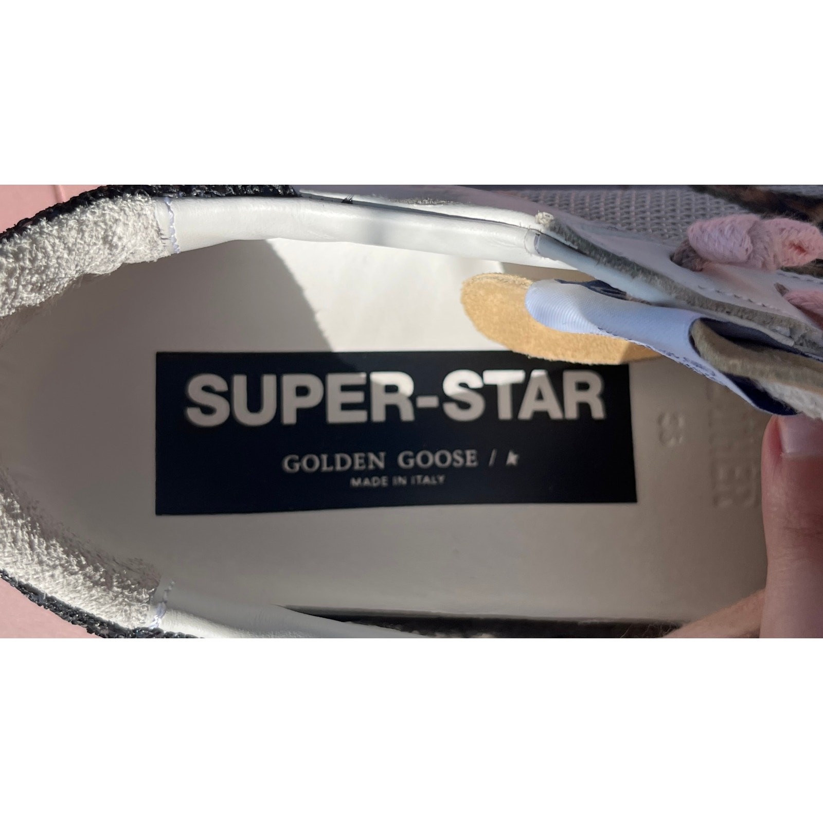 GOLDEN GOOSE White Superstar Leopard Horsy Star Glitter Heel Shoes w/Box Size 36