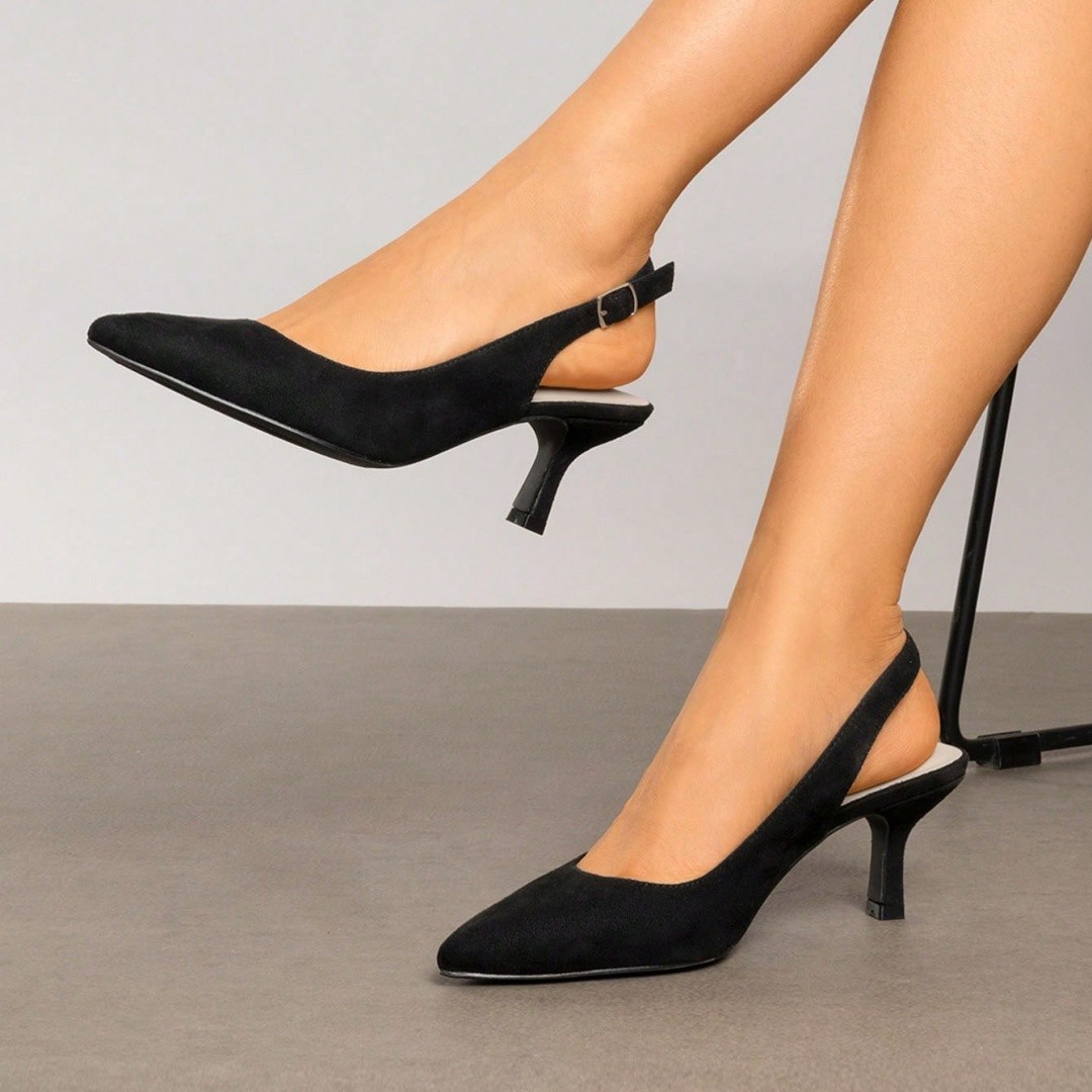 US Women Dress Pumps Low Kitten Heel Pointed Toe Slingback Wedding Party Pumps