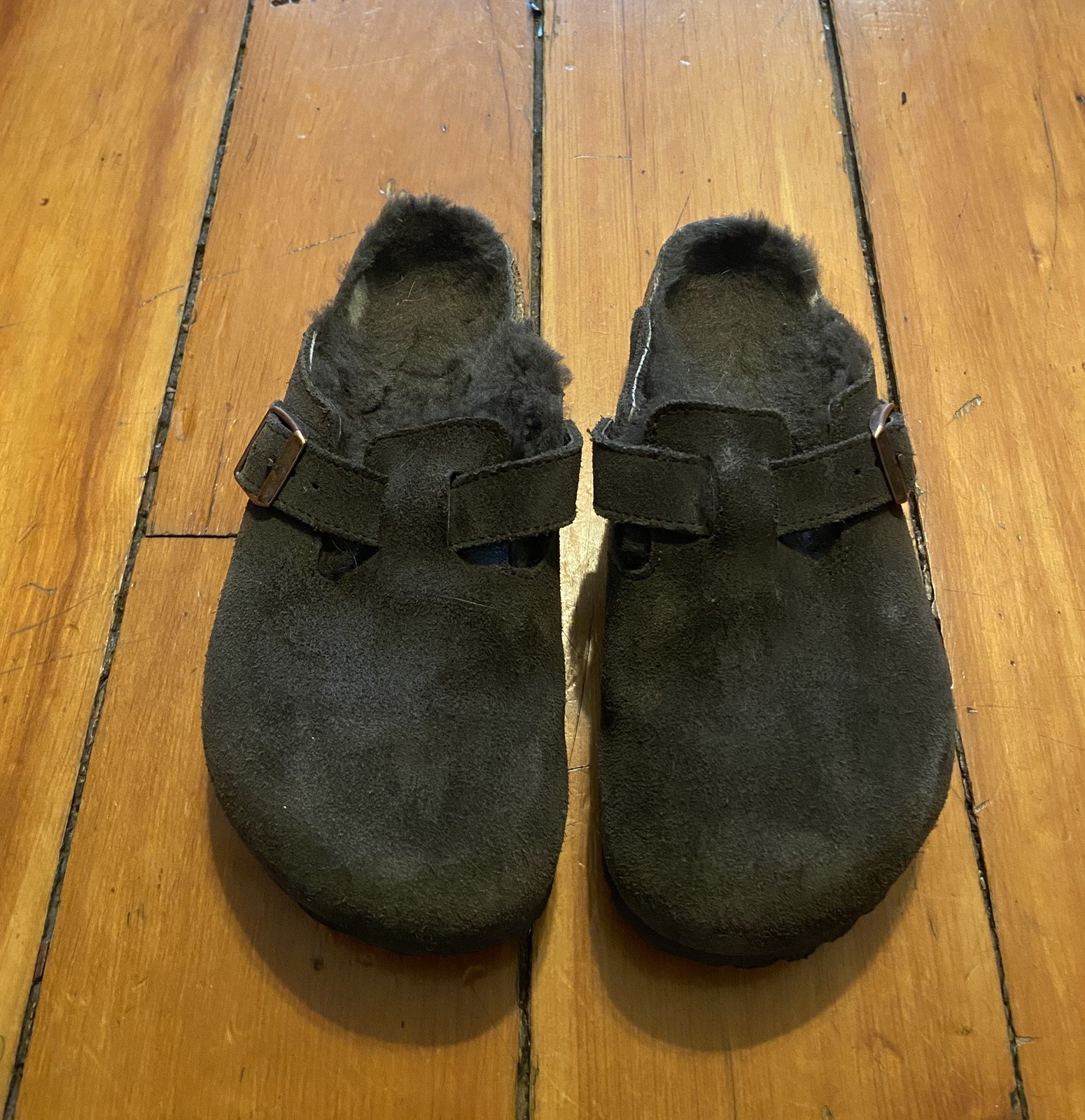 Birkenstock Boston Shearling Dark Brown Suede Clogs Womens Size EU 37 US 6 Wtr