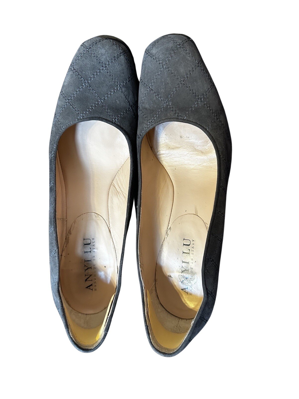 ANYI LU Greenish Gray Suede Semi Round Toe Classic Pumps 9/40 Made In Italy