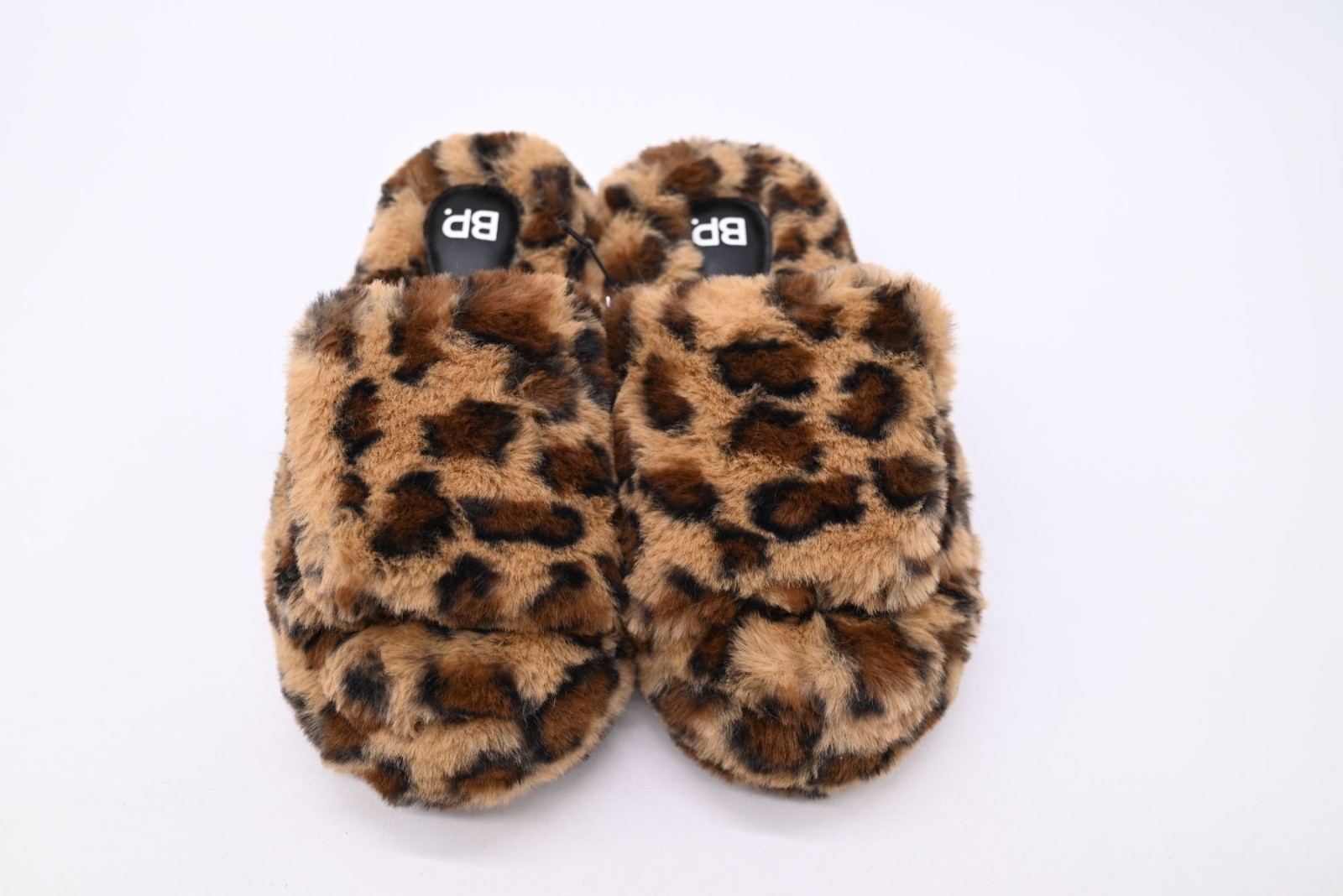 NEW BP. Sophie Faux Fur Slippers Leopard Size 5-6 Hard Bottom Fluffy Cozy