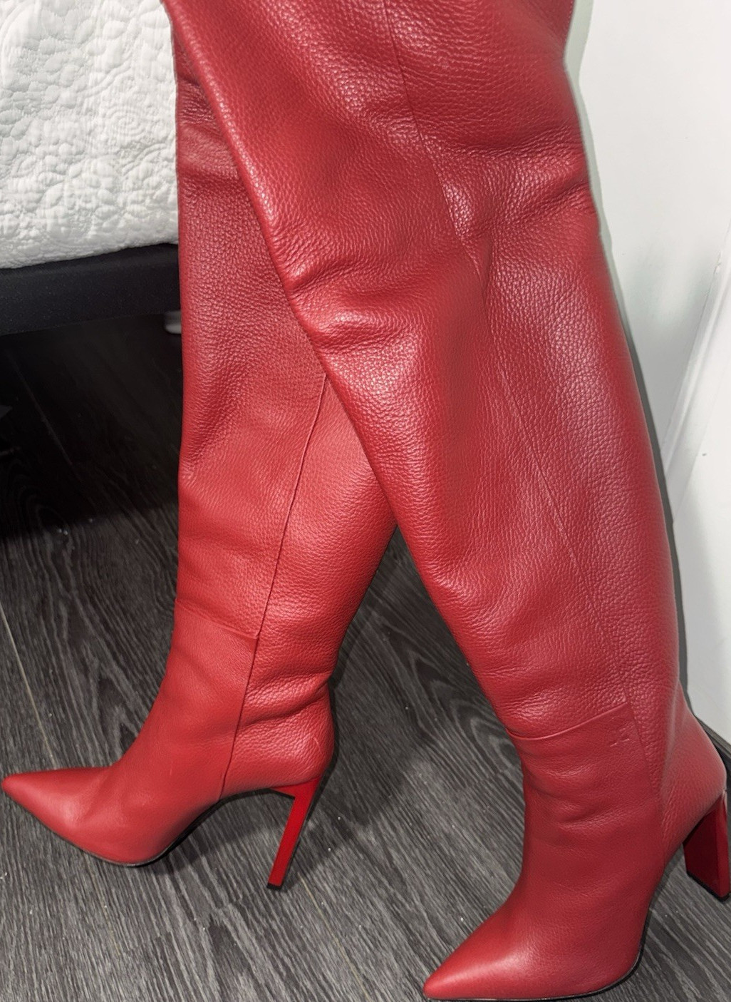 Just Cavalli Red Leather Knee High Pointed Toe Zip Stiletto Boots EU40