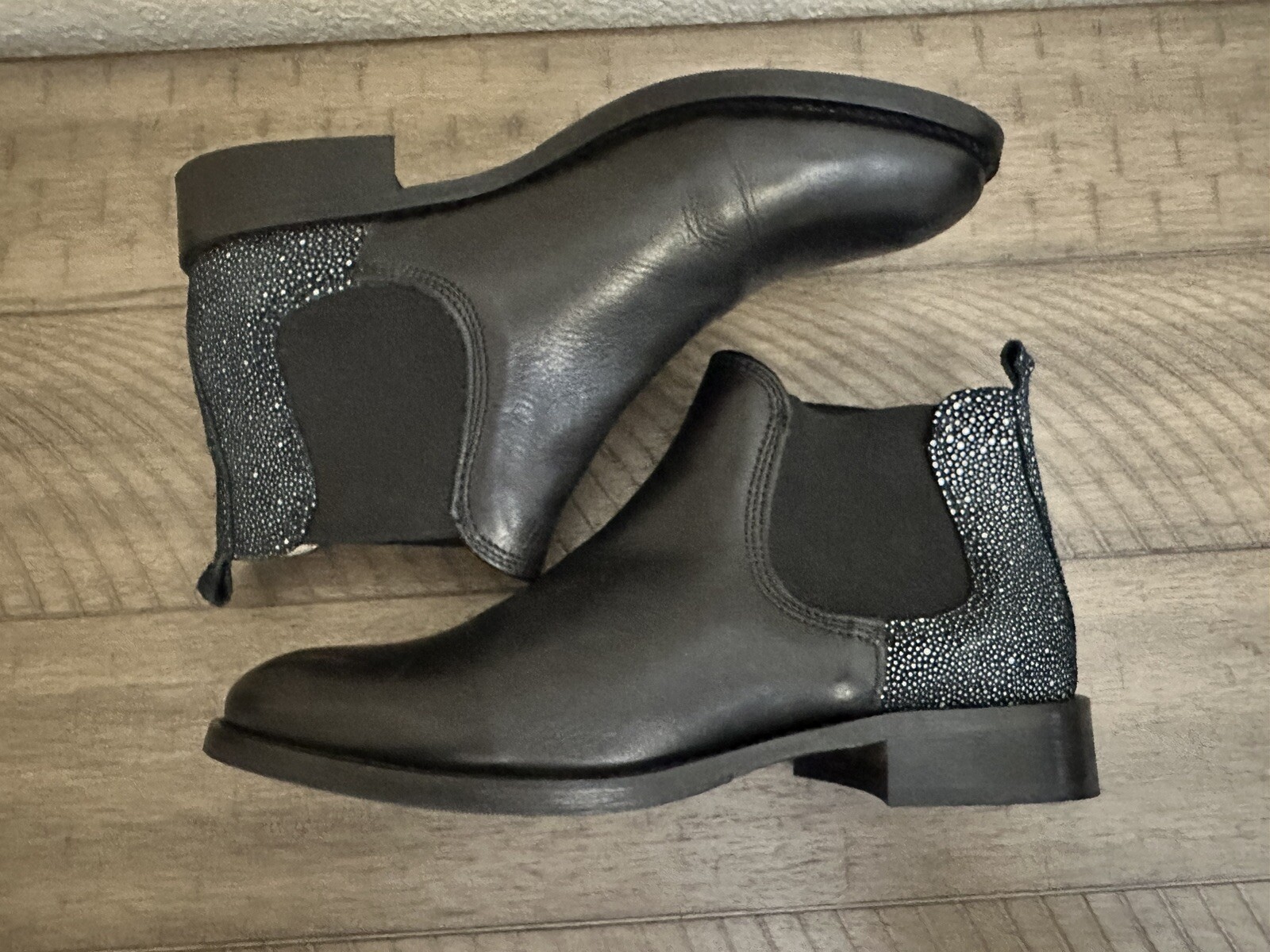 NAVYBOOT ANKLE BOOT BOOTIE Black SPECKLED Suede Italian Leather Size 38 /￼ 7.5