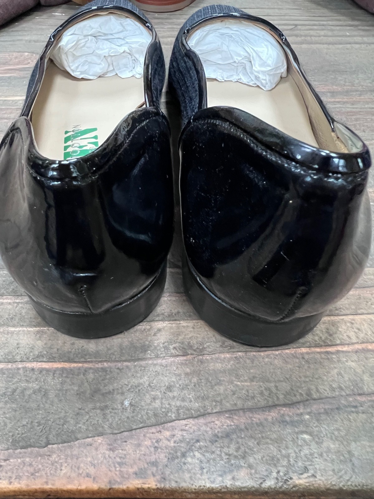 Stubbs and Wootton Eco Friendly Green Line Raffia and Patent Shoes, size 9, NEW