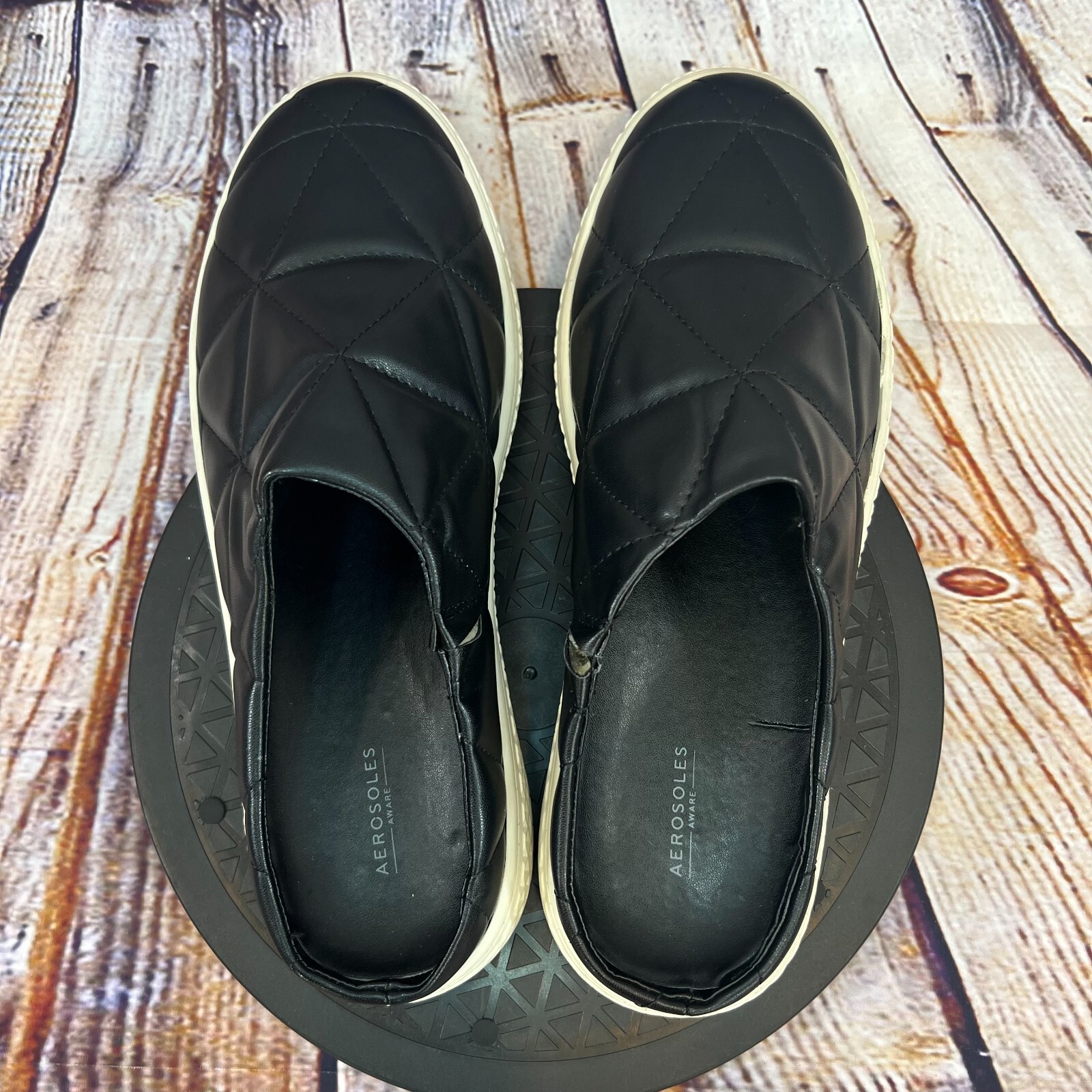 Aerosoles Aware Ella Women’s Black Quilted Slip On Slides Sneakers Size 8.5 M