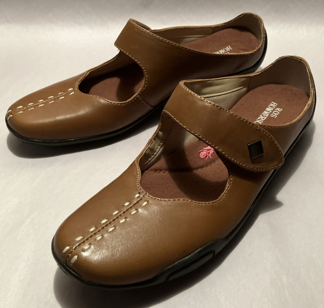 New Ros Hommerson Candice Womens 6SS Luggage Leather Cushion Cut Down Mary Janes