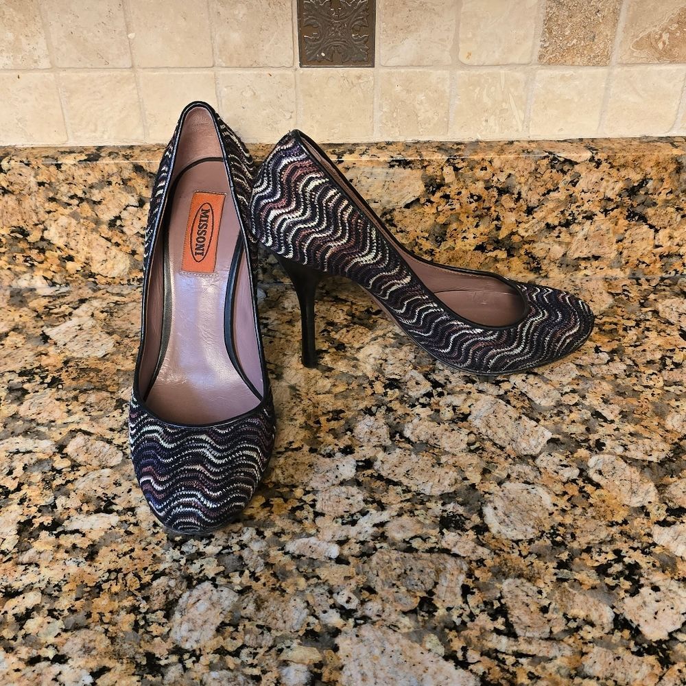 Missoni Orange Label Multi Color Cuoio Italian Round Toe Pumps – 38 – US 7 1/2