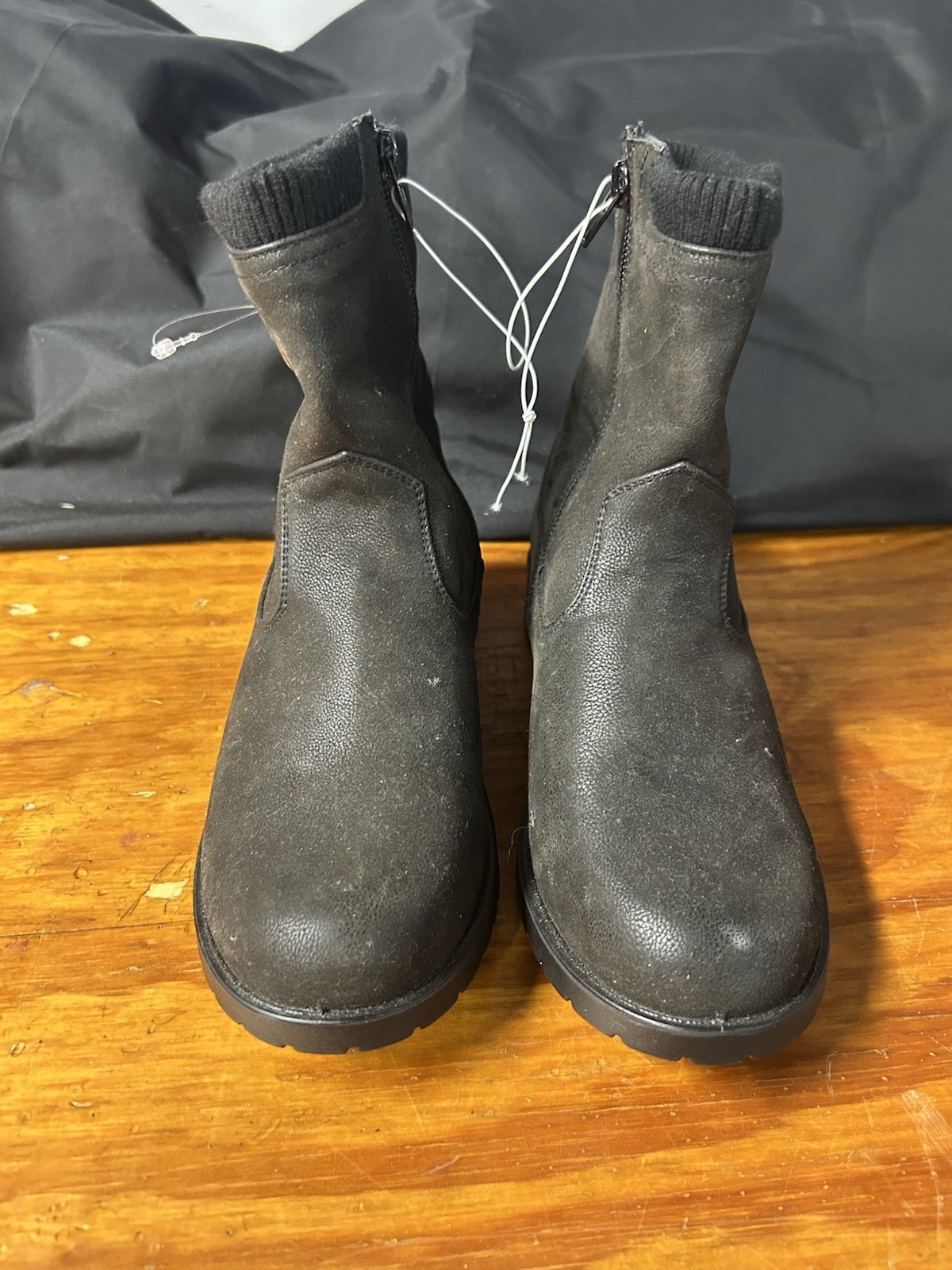 Easy Street Comfort Wave Black Suede-Look Ankle Boots with Buckle