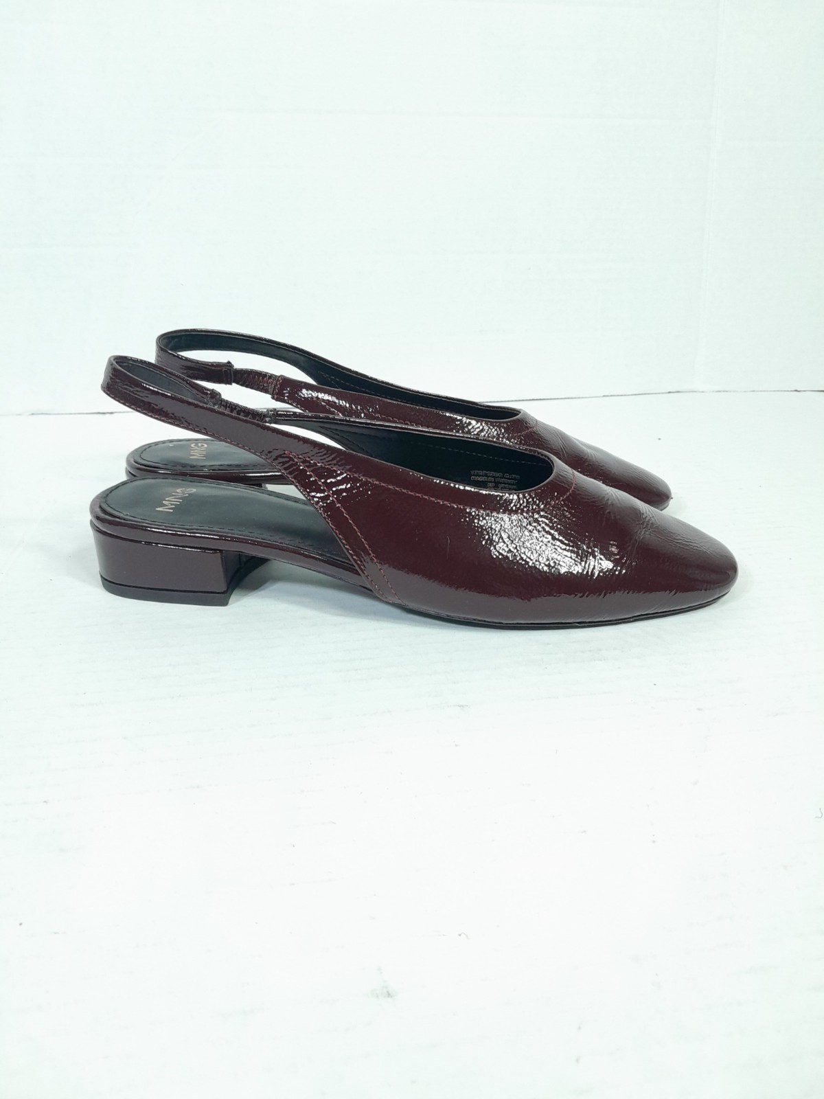 MANGO MNG Kitten BLoCK HEELS SLINGBACK Round Toe SHOES SZ 6.5 37 Burgundy