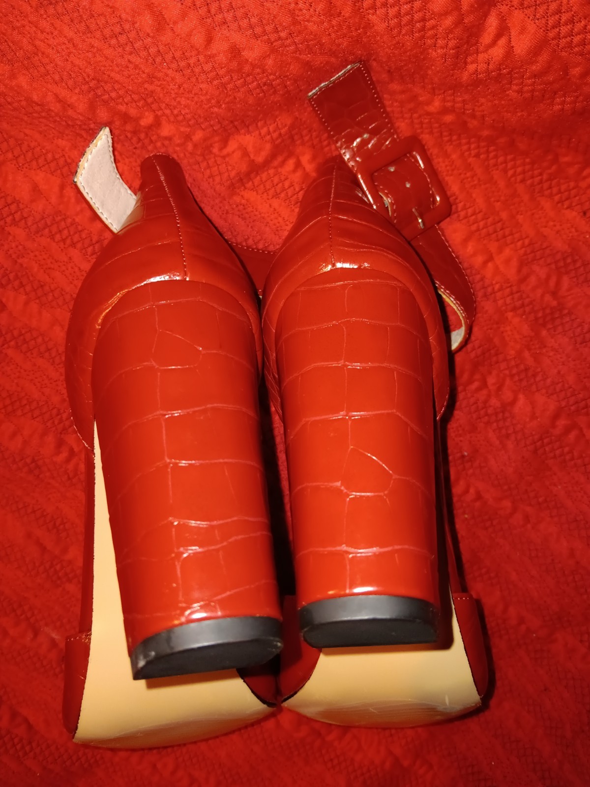 Michael by Michael Shannon Red Croc-Embossed Leather Ankle Strap Pumps 9