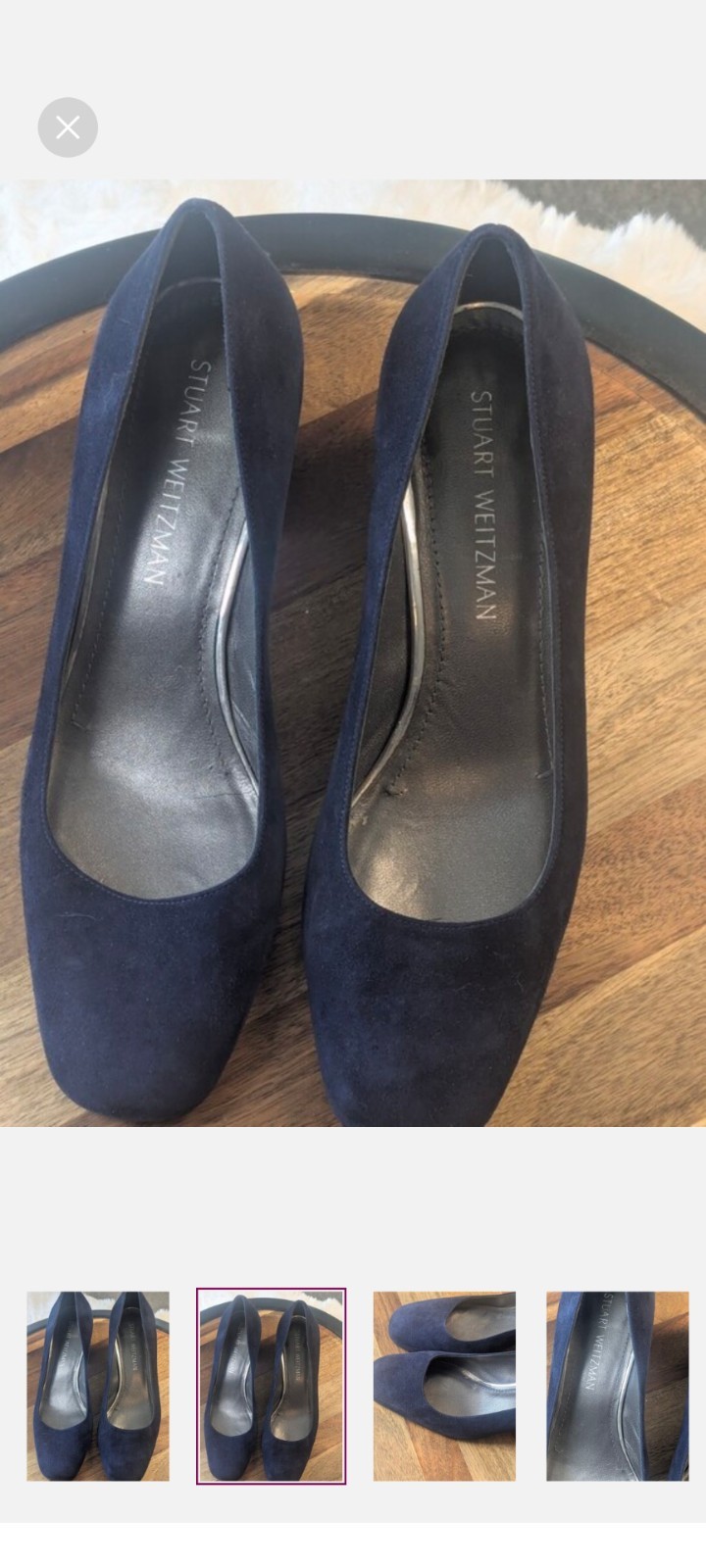 Stuart Weitzman Pumps Marymid Women 9.5M Suede Leather Navy Blue Block Heel