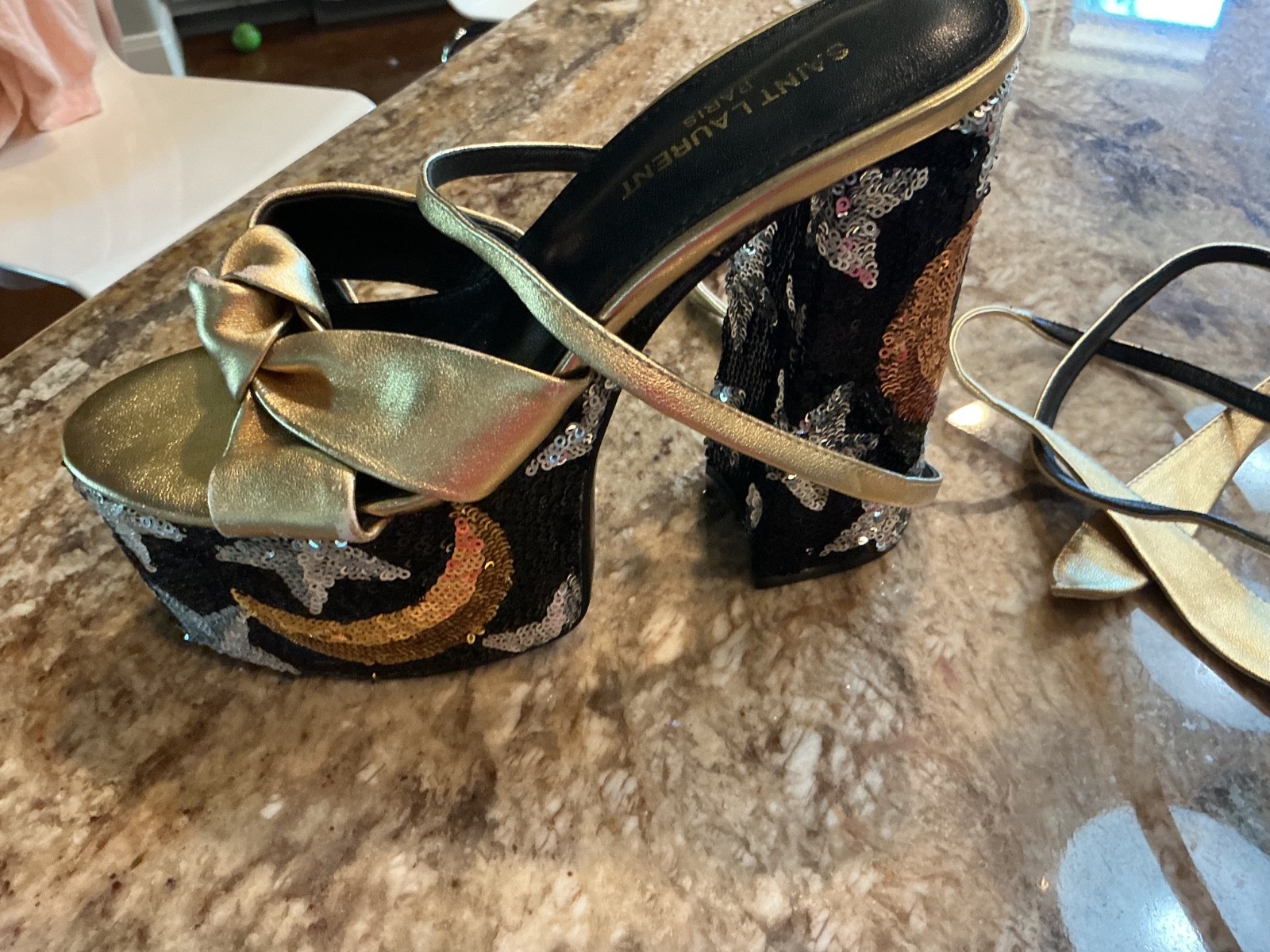 Saint Laurent gold & Silver Moon and Star Platform Sandals Shoes Size 39 READ