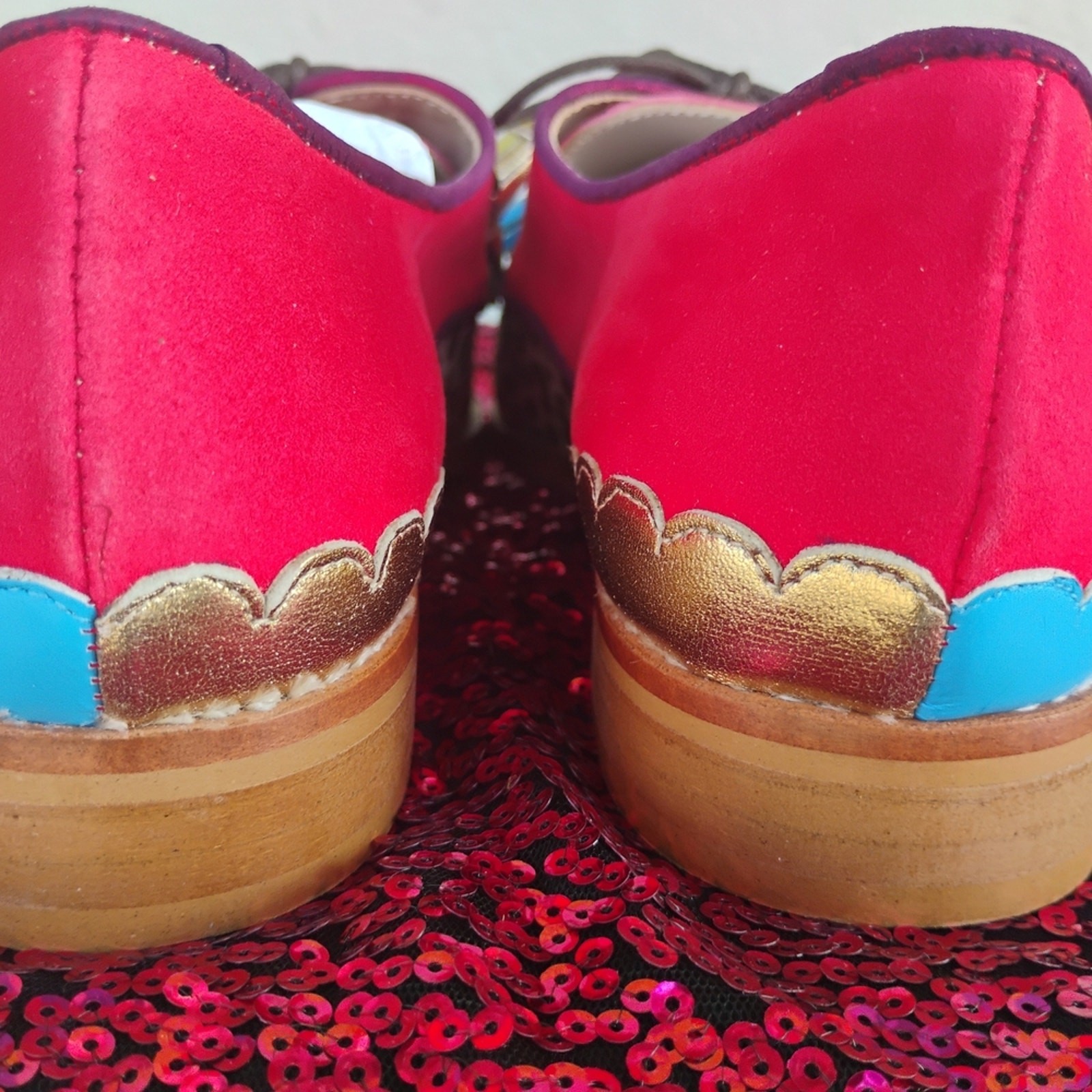 New Red Multicolor Leather & Suede Leopard Print Women Fringe Lace Up Oxford