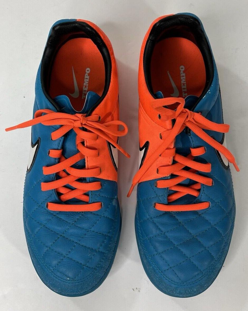 Nike Authentic Tiempo Indoor Blue Orange Soccer Shoes Size 6.5
