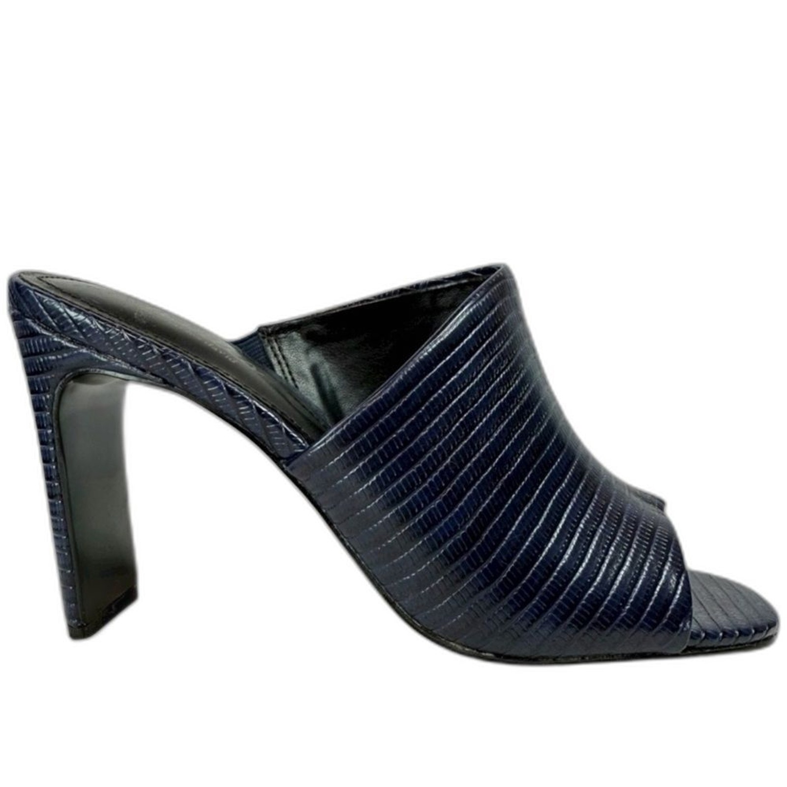 Charles David Genie Snake Embossed Square Toe Blade Heel Mule Sandals Navy Sz 5