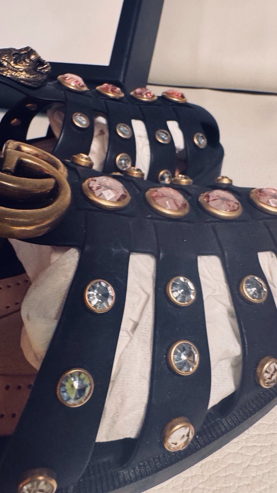Gucci Marmont Crystals Bezel Cage Fisherman GG Feline Head Rubber Sandals 39 Bag