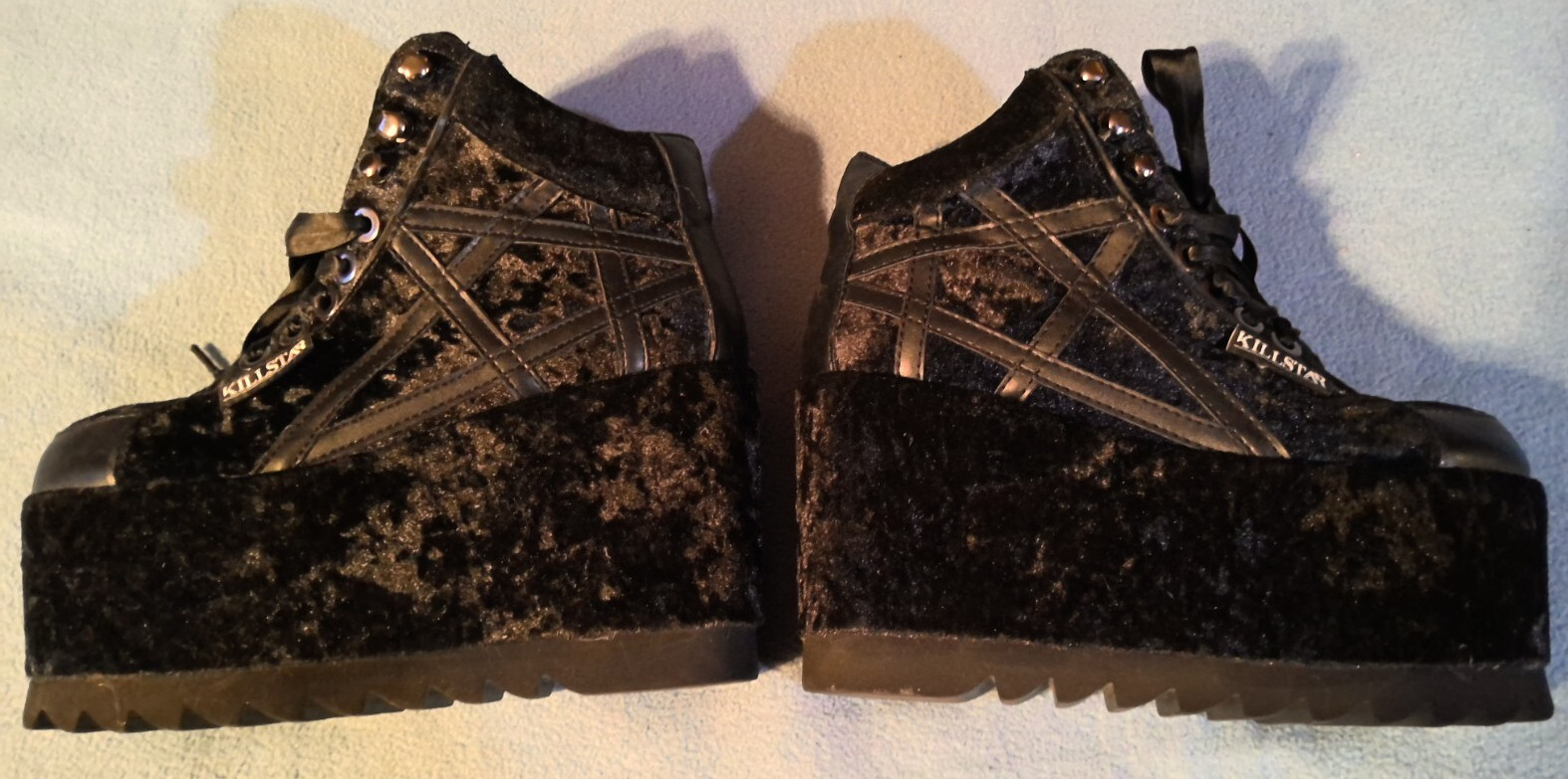 KILLSTAR Black Velvet Pentagram Platform Goth Shoes with Ribbon Laces US Size 6