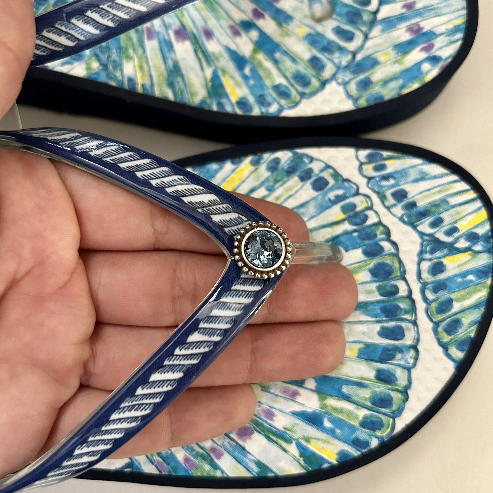 Brighton Flip Flops Blue Multi Surf Beach Summer Women’s Size 6 7 8 9 10 New