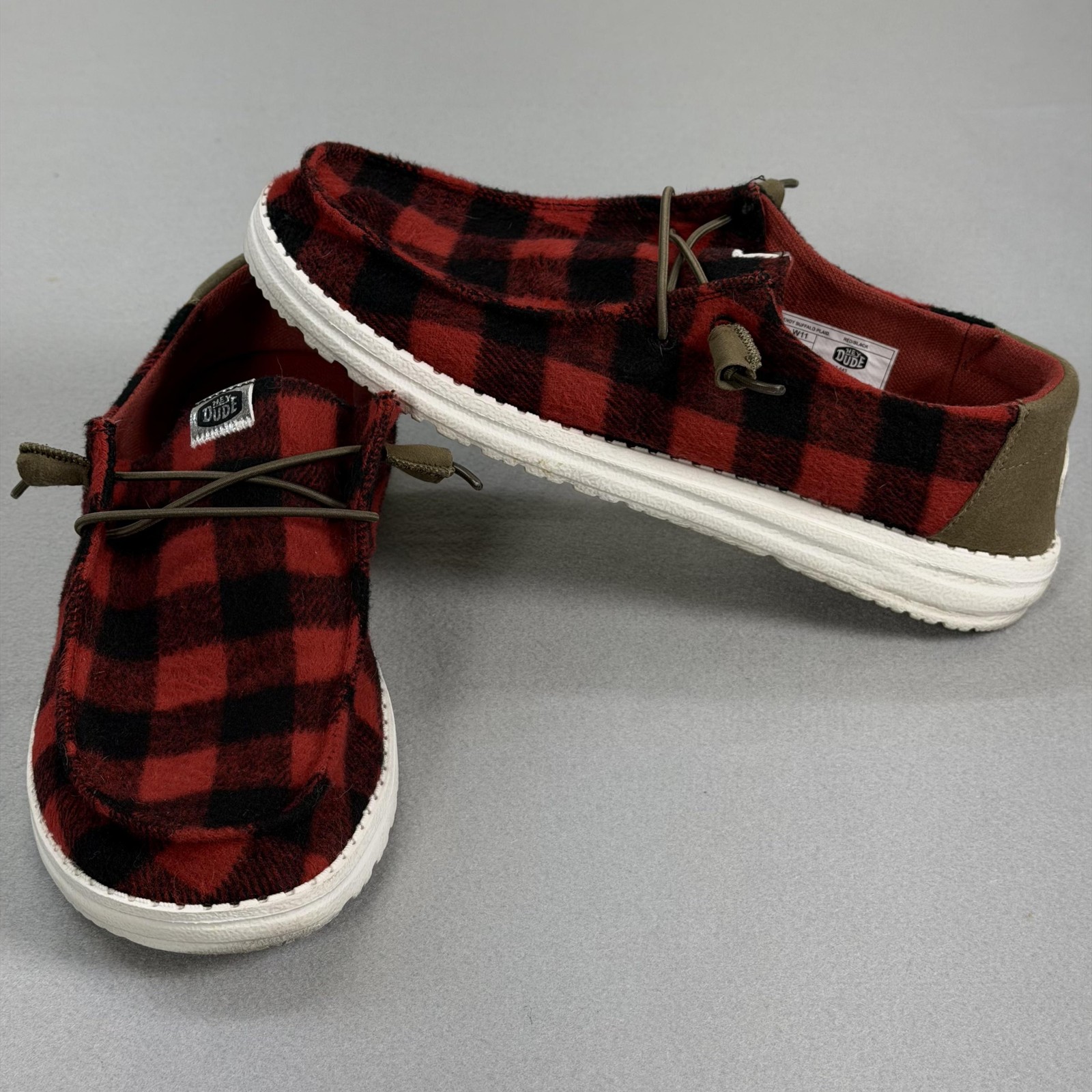 Hey Dude Wendy Buffalo Plaid Shoes Womens Size 11 Red Flannel Slip On Comfort