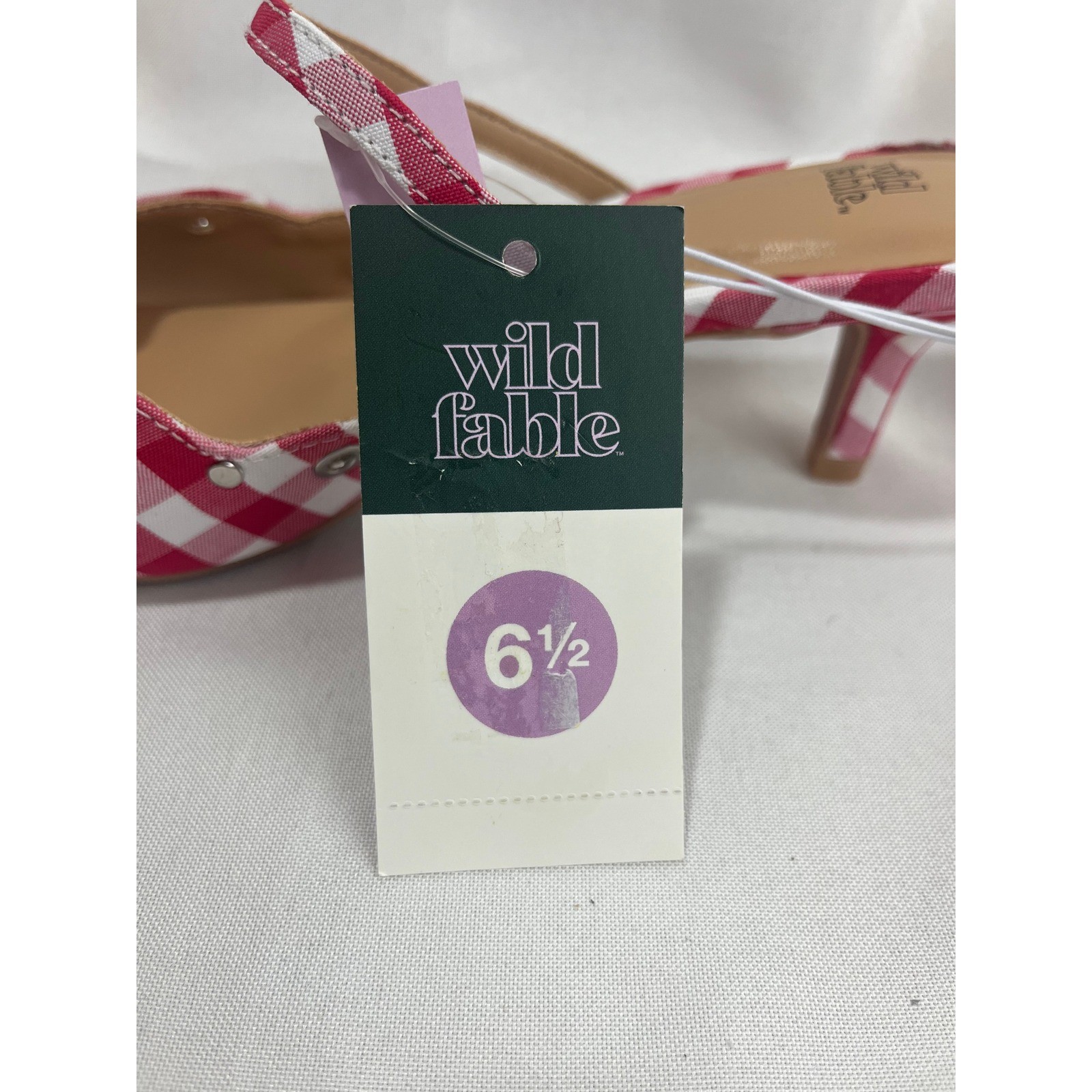 Wild Fable Red White Gingham Kitten Heel Mules Pointed Toe Bow Grommet Shoes 6.5