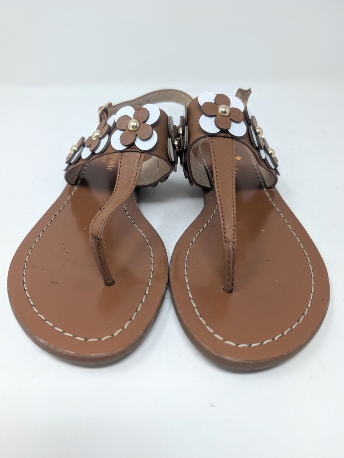 Kate Spade Thong Sandals 6 Brown Leather Flat Floral