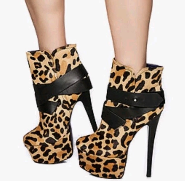 London Trash Womens 8 LT-Monsta Leather Leopard Print Platform Heels Boots