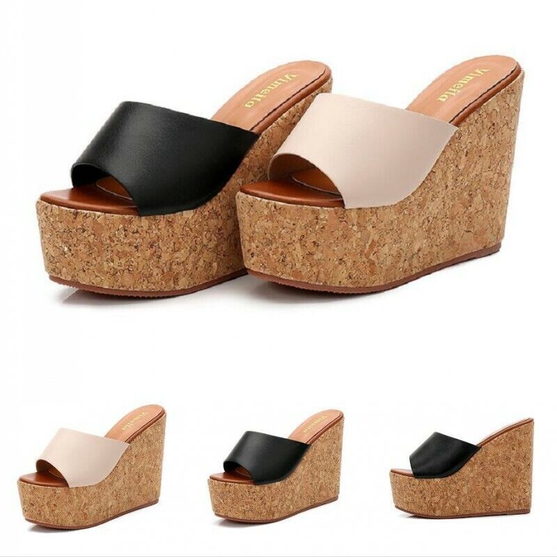 Women High Cork Wedge Summer Sandals High Heels Platform Shoes Slipper Comfy
