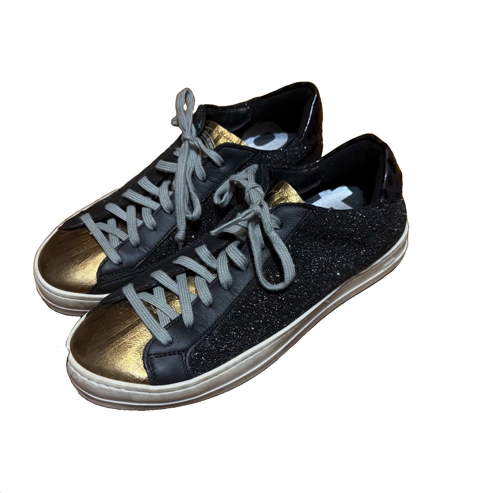 P448 Black Sparkle Metallic Bronze Platform Sneakers Size EU 37 US 7
