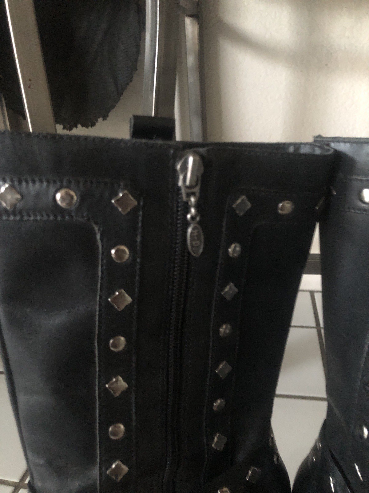 Harley Davidson Western Studded Cowboy Boots Womens 8 Black Logo Zipper Leather