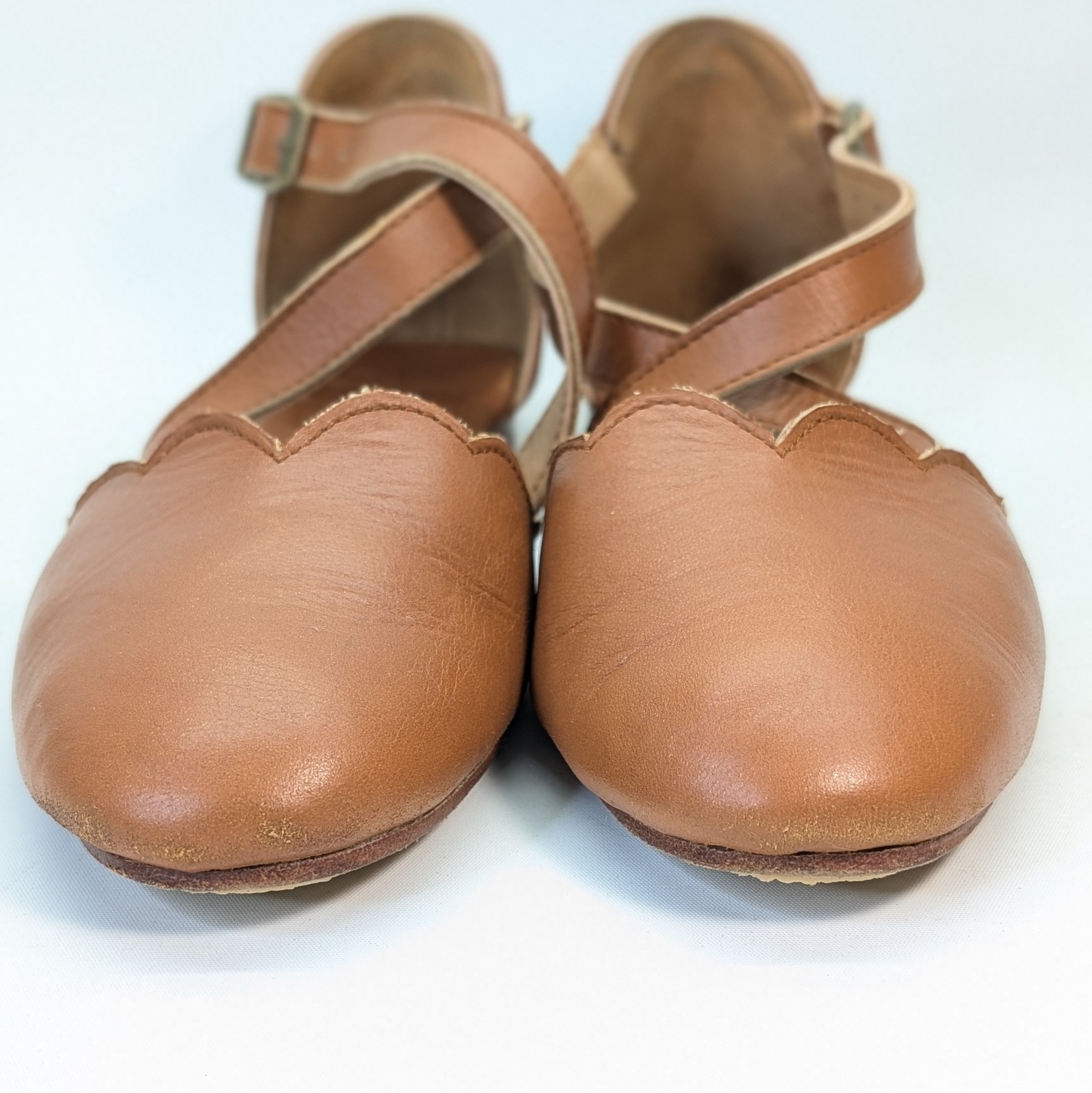 Bali ELF Mangrove Handmade Leather Sandals Scalloped Strappy Brown Women’s 9.5