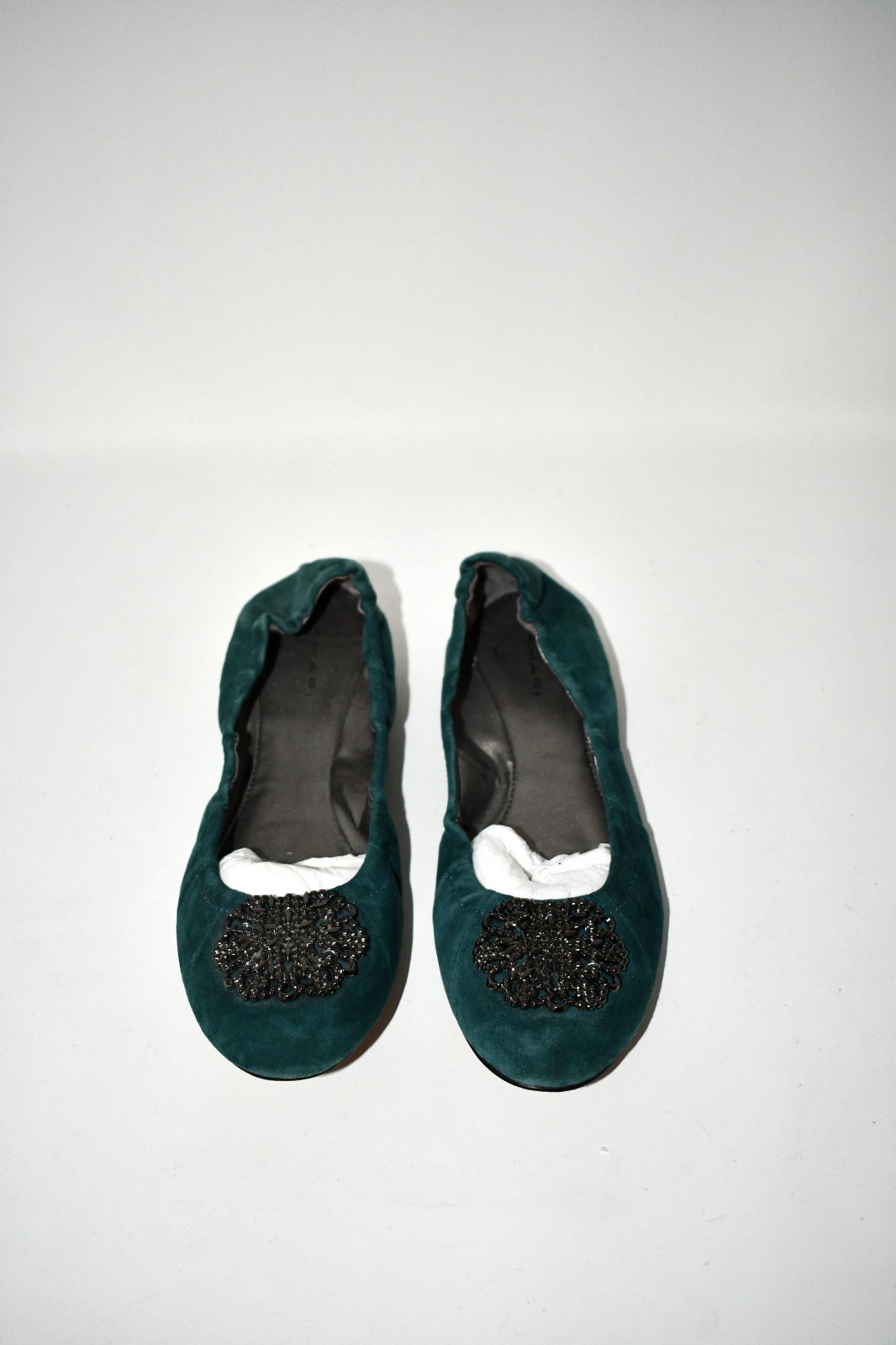 Tahari Valerie Suede Ballet Flats Women’s Size 10M Teal Rhinestone Embellished S