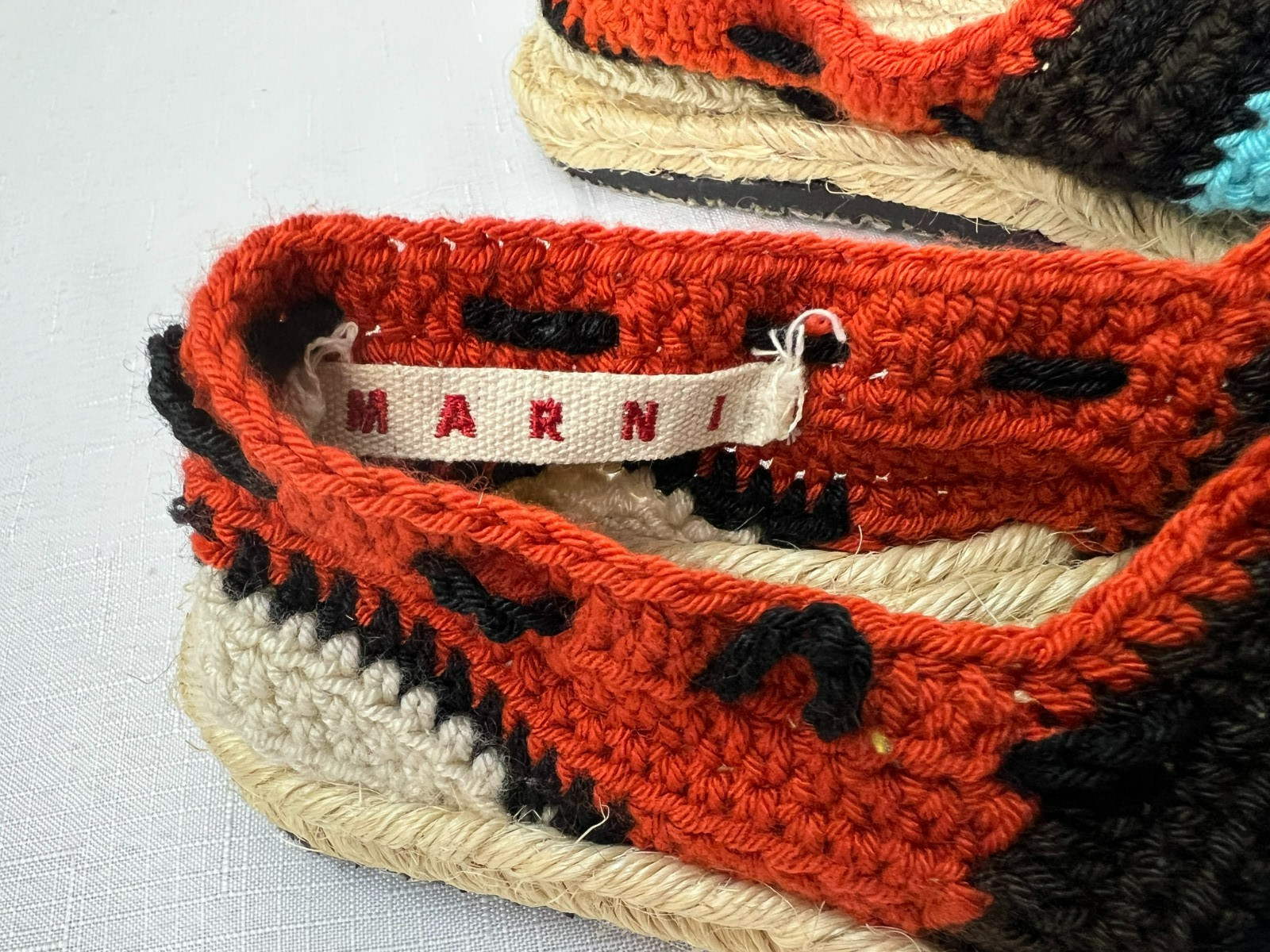 Marni Crochet Sling Back Flats Multi Color Raffia Braid Insole + Pouch SZ 8