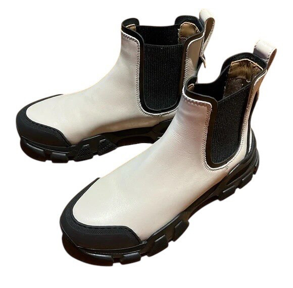 Aquatalia Size 8 Elisa Water Resistant Chelsea Boot Ivory Leather Chunky $495